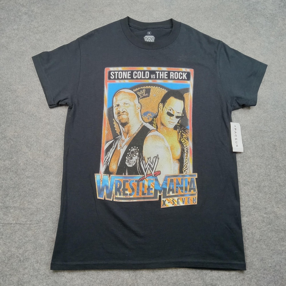 WWE WrestleMania Shirt Mens Small X-Seven Stone Cold vs The Rock Graphic‎ 17